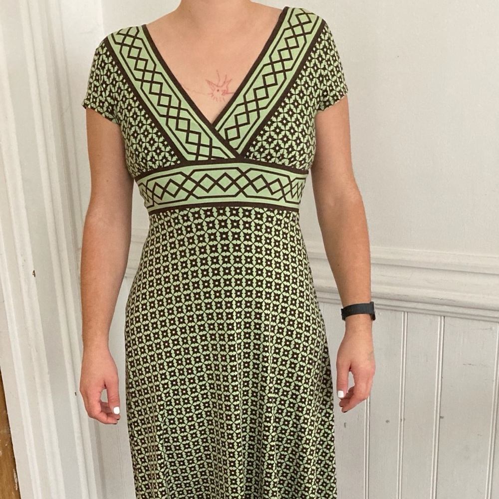 Green & Brown V-neck Dress
